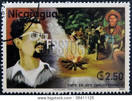 Nicaragua circa 1980: eine Briefmarke gedruckt in Nicaragua zeigt Carlos Fonseca GrÃ¼nder von den Sandinisten