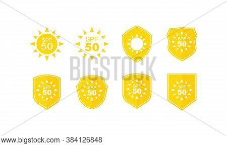 Sun Protection Labels Set. Spf 50. Vector On Isolated White Background. Eps 10