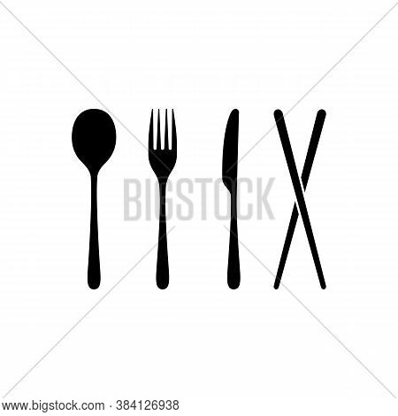 Spoon, Fork, Knife And Chopsticks Icon. Chairs Accessories. Restaurant Concept. Vector On Isolated W