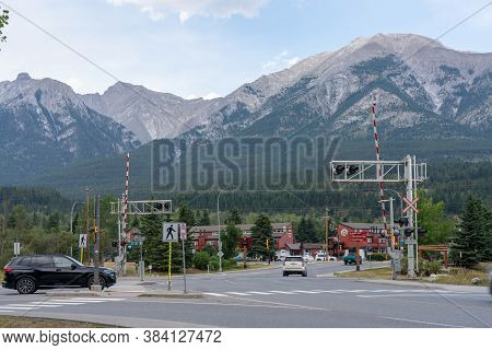 Canmore, Alberta, Canada - Sep 9 2020 : Street View Of Town Canmore In Summer Season.