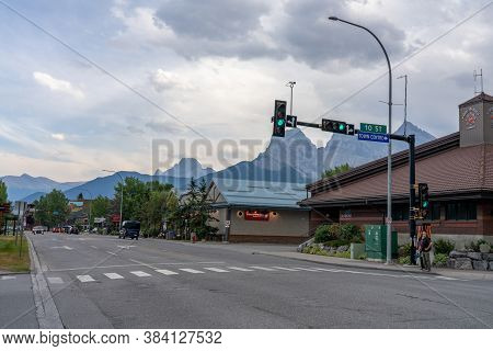 Canmore, Alberta, Canada - Sep 9 2020 : Street View Of Town Canmore In Summer Season.