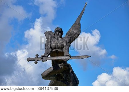 Belarus, Smorgon, August 2019. Monument To The Angel With A Sword In Memory Of Those Who Died In The