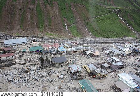 Kedarnath Temple Aerial View After Kedarnath Disaster 2013. Heavy Loss To People & Property Happened