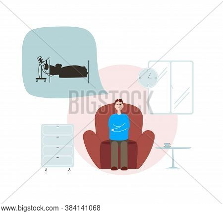 A Man Is Sitting On A Chair In The Hospital. He Is Waiting For His Loved One To Regain Consciousness