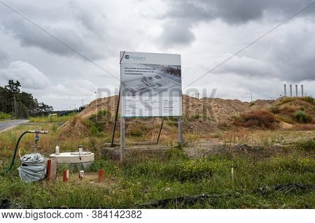 Lubmin, Germany, September 05, 2020: Information Board At The Construction Site Of The Landfall Stat