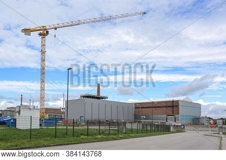Construction Site With Crane At The Interim Storage Facility Of The Former Nuclear Power Plant In Lu