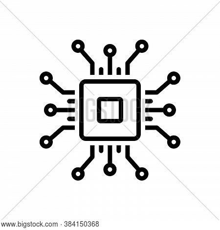 Black Line Icon For Chip Digital Technology Microchip Circuit Semiconductor Electronic Hardware Memo