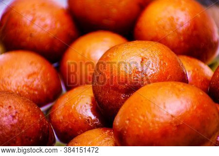 Gulab Jamun With Ice Cream, Dessert Or Sweet Of Indian Subcontinent. Festival Food