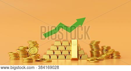 Realistic Stack Of Gold Bar, 3d Rendering