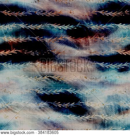 Blurry Watercolor Glitch Creative Foliage Texture Background. Irregular Bleeding Tie Dye Seamless Pa