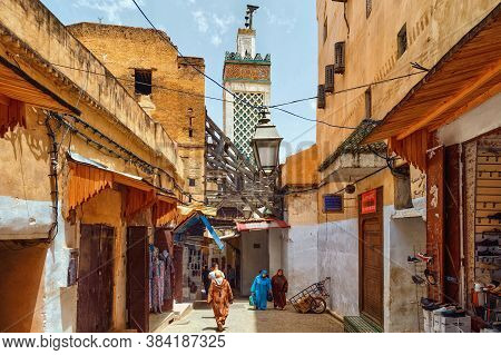 Fez, Morocco - May 31, 2017: View Of The Medina Quarter Of Fez. The Medina Of Fez Is Listed As A Wor