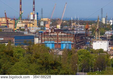 Gdansk, Poland - May 14, 2017: Aerial View Of The Famous Stocznia Gdanska (historical Shipyard Of Gd