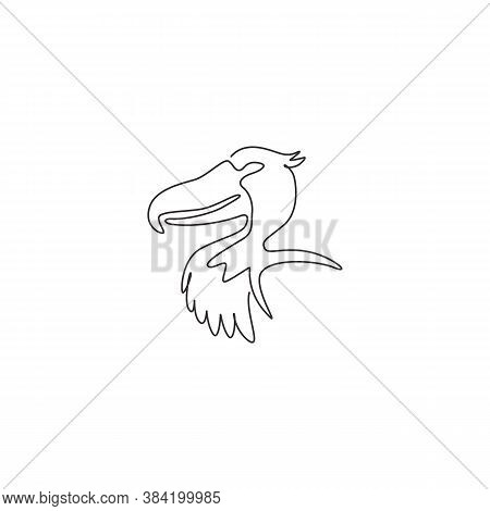 One Continuous Line Drawing Of Big Cute Shoebill Head For Company Logo Identity. Enormous Bird Masco