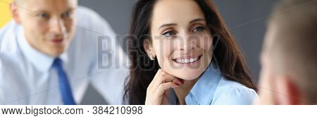 Group Business People On Meeeting Process Sit At Table And Listen Speaeker. Business Education Conce