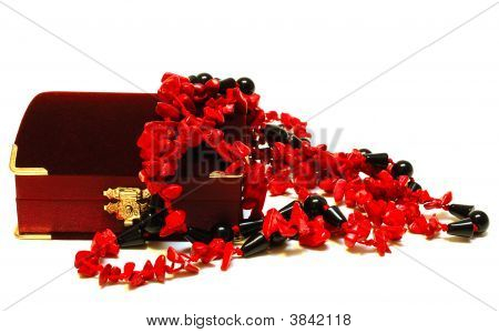 helle rote und schwarze Korallenkugeln (Halskette) und crimson velvet