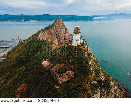 Above. Rudny Lighthouse At Cape Briner In The Village Of Smychka (rudnaya Pristan), Primorsky Territ