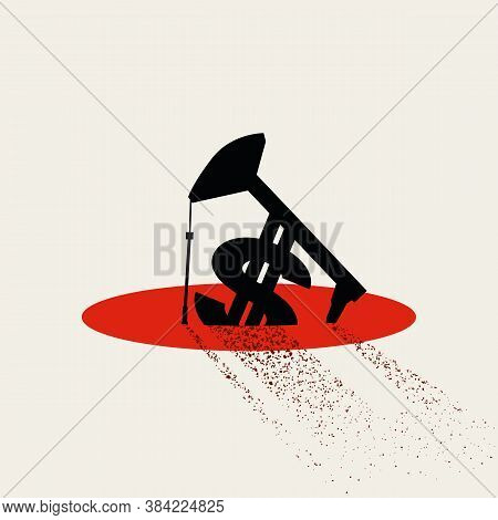 Oil Prices Falling Due To Global Financial Depression And Recession Vector Concept. Oil Pump Sinking