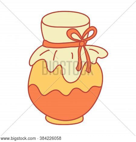 Jar Of Jam Or Honey In Flat Style With Lines. Hand Drawn Vector Illustration  Isolated On White Back