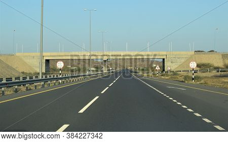 Landscape Of Muscat To Ibri Highway Road Travel. Muscat, Oman : 07-09-2020