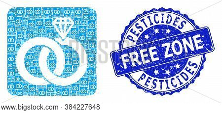 Pesticides Free Zone Scratched Round Stamp Seal And Vector Recursion Composition Jewelry Wedding Rin