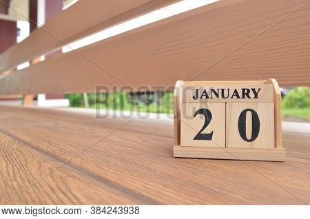 January 20, Number Cube With Wooden Balcony Background.