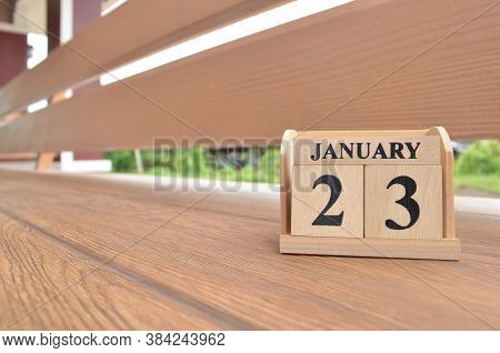 January 23, Number Cube With Wooden Balcony Background.