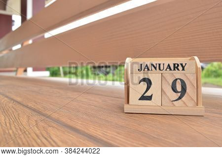 January 29, Number Cube With Wooden Balcony Background.