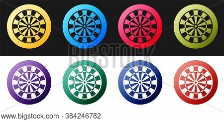 Set Classic Darts Board With Twenty Black And White Sectors Icon Isolated On Black And White Backgro