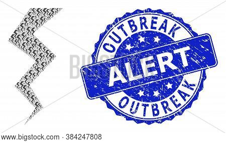 Outbreak Alert Dirty Round Seal Imitation And Vector Recursive Collage Thunder Crack. Blue Seal Cont