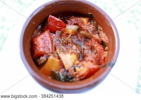 Bowl With Ajapsandali Dish, Georgian Eggplant Stew