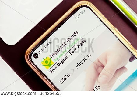 Kolkata, West Bengal, India, September 7, 2020 : Happiest Minds Ipo Background. Top View Image Of Of
