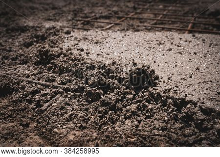 Mixed Wet Cement Solution Used For Floor Or Sidewalk Renovation, Concrete Casting And Reinforcing Me