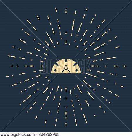 Beige Speedometer Icon Isolated On Blue Background. Abstract Circle Random Dots. Vector