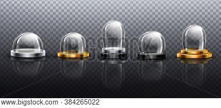 Realistic Glass Domes, Christmas Snow Globe Souvenirs, Isolated Crystal Semisphere Containers On Sil