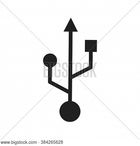 Vector Black Usb Icon In Flat. File Transfer Information Technology Device.