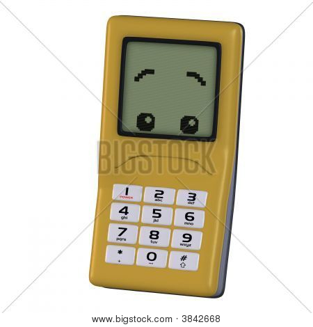 Cartoon Cell Phone With Cute And Funny Emotional Face