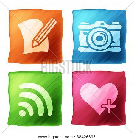 Apps icon set with the effect of watercolors