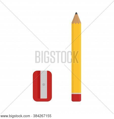 Pencill And Sharpener Flat Vector Illustration For Schooll.
