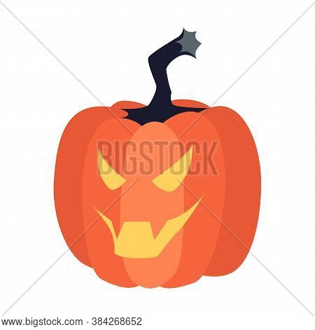 Illustration Of Evil Pumpkin. Happy Halloween Sylized Image.
