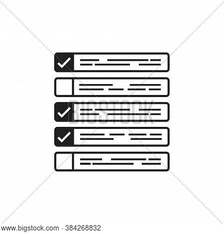 Cross And Check Mark List, Black Vector Illustration In Flat.