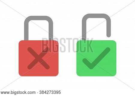 Vector Isolated Lock Illustratioin, Design In Flat. Padlock Unlock Concept.