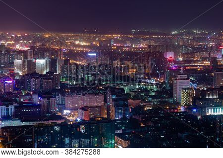 Panoramic Night View Of Beijing Cityscape, View From Central Television Tower