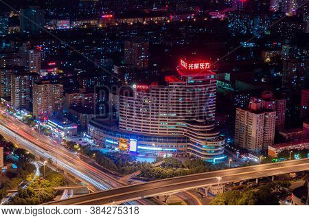 Panoramic Night View Of Beijing Cityscape, View From Central Television Tower