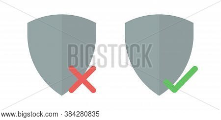 Shield Checkmark And Crossmark Icon Set. Vector Concept Illustration In Flat
