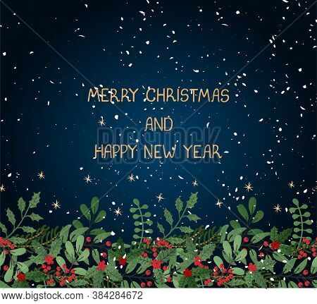 Vector Christmas Greeting Card With Illustration Of Wreath. Use It As Invitation, Greeting Card, Pos