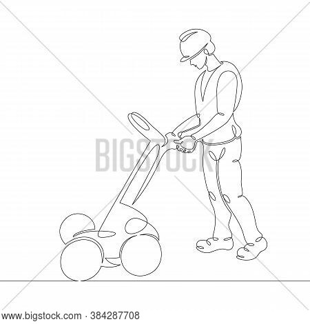 One Continuous Drawing Line Logo Portrait Engineer Working On Ground Radar  .single Hand Drawn Art L