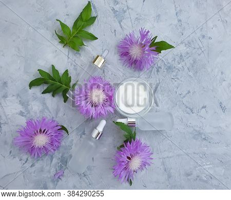 Cream Cosmetic Flower On Concrete Background Sample