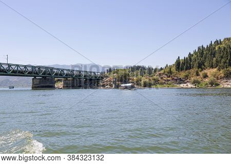 Lake Skadar, Montenegro - August 02, 2017: Railway Bridge Over Skadar Lake, Montenegro.