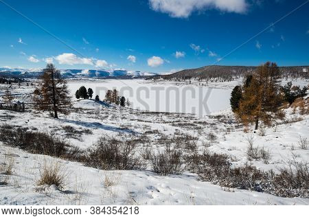 View Of Ulagan Highlands In Altay Mountains In The Winter, Siberia, Russia