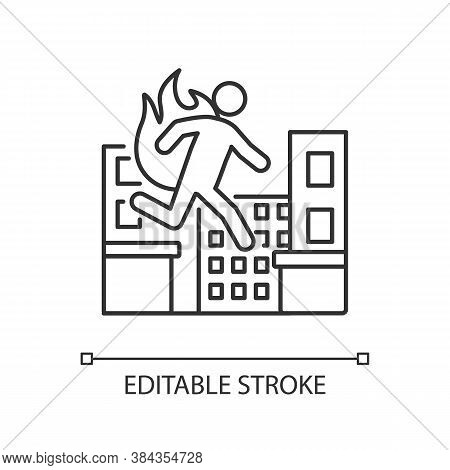 Stuntman Linear Icon. Cinema Actor. Movie Performer Professional. Person Run In Disaster. Thin Line 